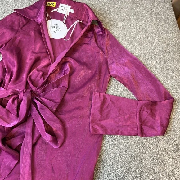 Princess Polly Dress Womens US 4 AU 8 pink Satin Wrap Tie Long Sleeve Mini - Picture 4 of 12